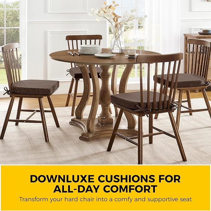 downluxe Indoor Chair Cushions for Dining Chairs, Soft and Comfortable Textured Foam Kitchen Chair Pads with Ties and Non-Slip Backing, 16" x 16" x 2", Brown, 2 Pack - Image 7