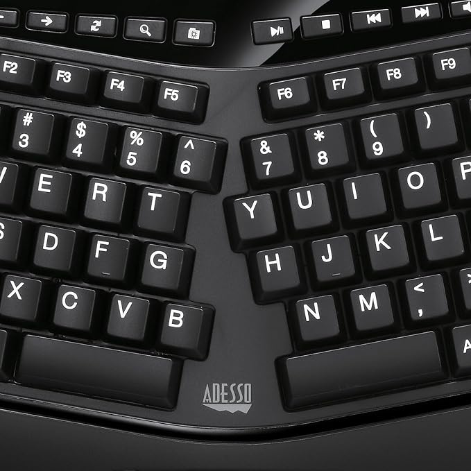 Adesso AKB-450UB Ergonomic Keyboard with Built-in Touchpad, Wired USB | Multimedia Hotkeys, Split Keys Design, Built-in Palm Rest for Comfort, Compatible for PC - Image 4