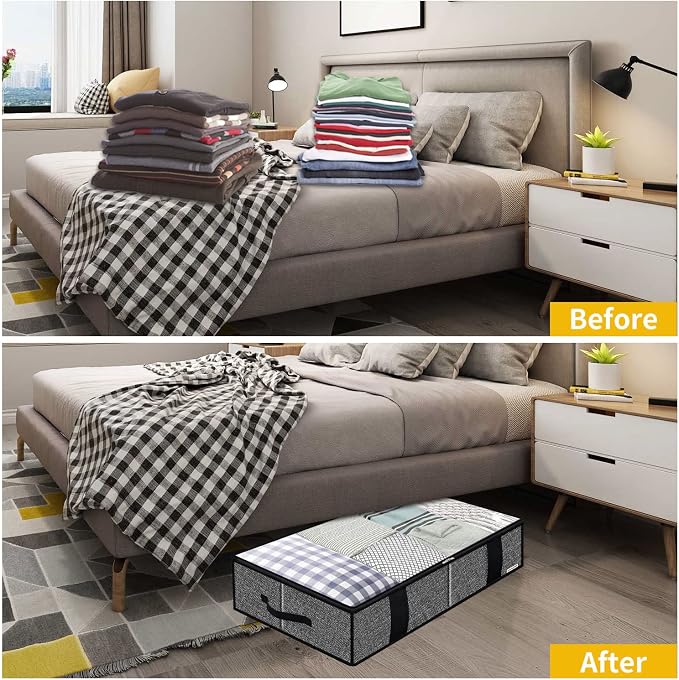 Onlyeasy Underbed Fabric Storage Bags Organizer with 4 Handles, 2 Zippers and Large Clear Window, for Clothes, Blankets, Bedding, Foldable with Sturdy Structure, 2 Pack, Linen-like Black, MXAUBBSS2P - Image 5