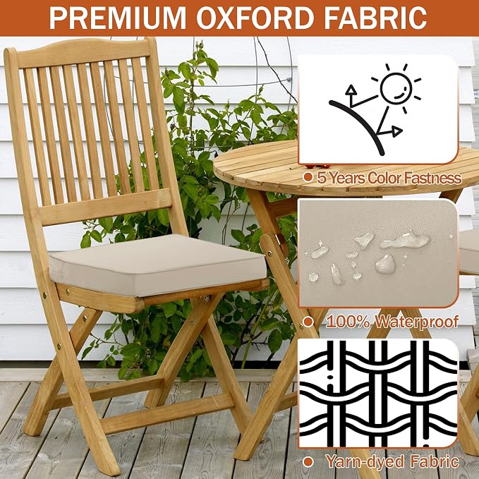 Outdoor Chair Cushions Set of 4 Waterproof Patio Chair Cushions with Tie Color Fastness Thick Outdoor Seat Cushion for Garden Lawn Round Corner Cream 17x16 Inch - Image 4