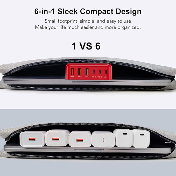 USB C Charger Block, GaN Fast USB Charging Station Hub with 100W Max 6-Port | 3 USB-C & 3 USB-A Compact Desktop Charger for Home Office, PD20W USB Power Strip for iPad iPhone 17 16 15 14 Pro Max Galaxy - Image 7