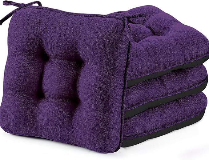 BETU Chair Cushions for Dining Chairs Set of 4,3.5" Thick Kitchen Table Chair Pads with Ties,Non Slip Backing and Covers, Seat Cushion for Dining Room,Bar,Patio Chairs,15.5"X15.5"X3.5",Dark Purple by BETU