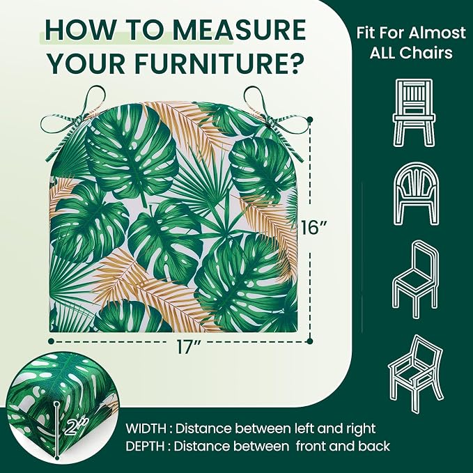 HARBOREST Outdoor Chair Cushions Set of 4, Water Resistant Patio Chair Cushions with Ties, Outdoor Seat Cushions for Patio Furniture, 17"x16"x2", Frond - Image 6