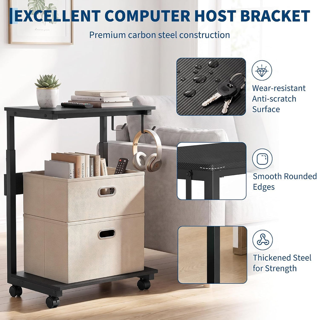 Height Adjustable Rolling PC Tower Stand with Locking Wheels, for Office, Home & Gaming, Compact Under Desk Computer Holder, 23.23"-33.46", Carbon Fiber Look - Image 7