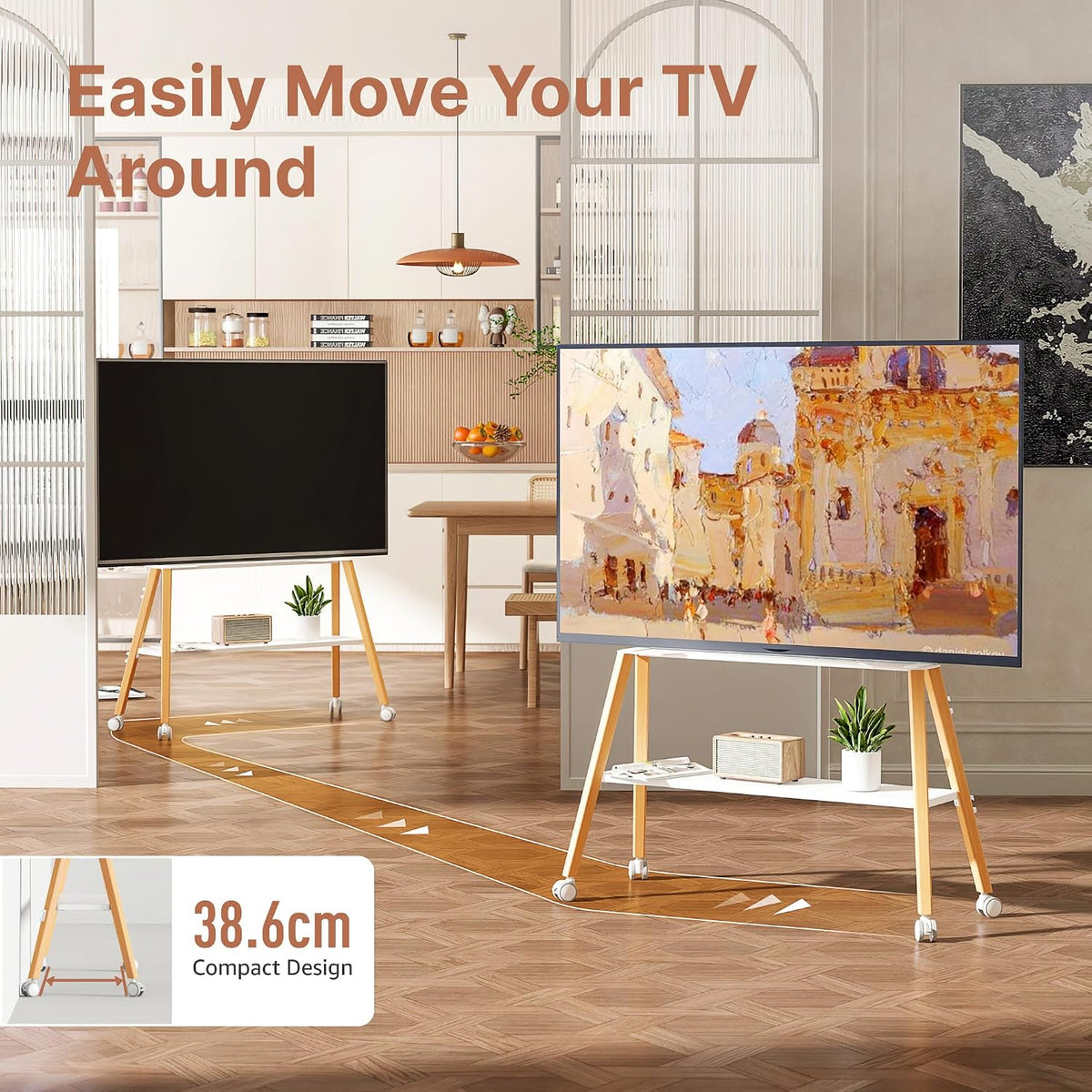 Rolling Easel TV Stand for 49-75" TVs, 88 lbs, White - Image 4
