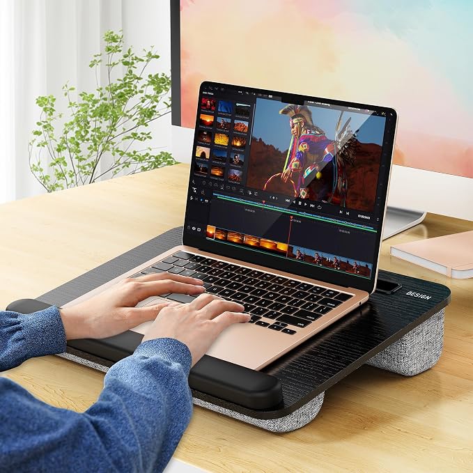 Besign LT08 Laptop Stand, Portable Lap Desk with Pillow Cushion, Fits up to 14 inch Laptop, with Anti-Slip Strip for Desk, Sofa & Bed, Black and Gray - Image 2