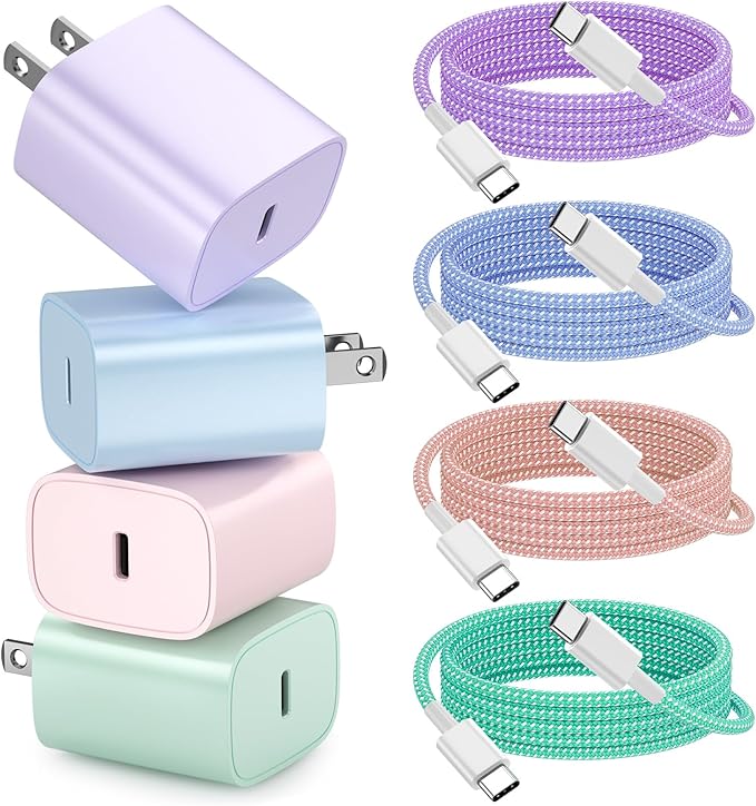 for iPhone 16 15 Charger Fast Charging 4 Pack 20W USB C Wall Charger | Charging Block with 6FT USB C Charging Cable for iPhone 16 15 Pro Max/15 Pro/15/15 Plus,iPad Pro 12.9"/11",iPad Air by Unknown