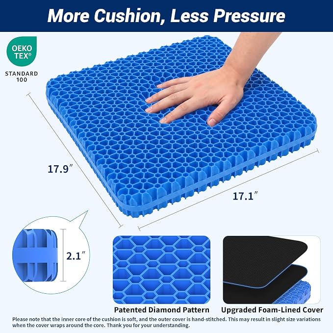 Gel Seat Cushion for Office Chair, Car Seat, XX-Large, Black | Cooling Breathable Chair Pad for Long Sitting, Sciatica, Tailbone, Coccyx Support, for Wheelchair, Airplane, Gaming Chair - Image 2