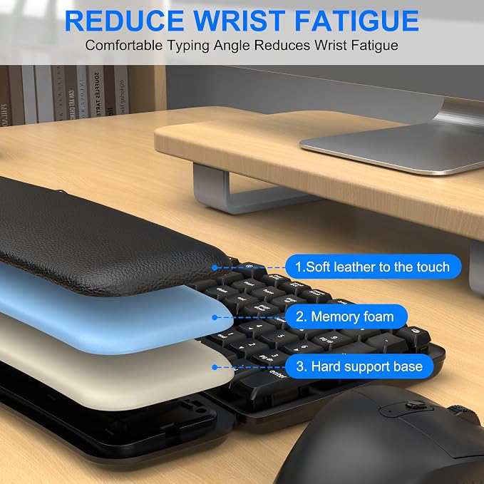 Ergonomic Wireless Keyboard Mouse Combo, EDJO Bluetooth/2.4G Dual-Mode Connection, Soft Foam Wrist Rest, Silent Typing, Waves Key Design and 3-Level DPI Adjustable Wireless Mouse for Windows, Mac OS - Image 3