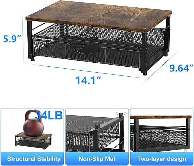 gianotter Computer Monitor Stand Riser with Drawer | Wood Desk Organizers and Accessories Desk Accessories & Workspace Desktop Organizers Storage for Printer Stand (Wood) - Image 5