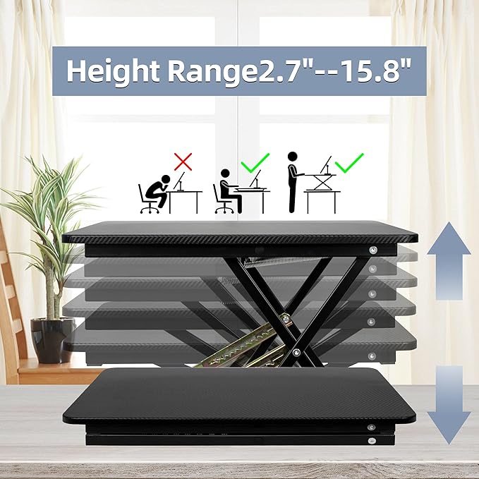 Standing Desk Converter, Height Adjustable Sit Stand Desk Converter, Fully Assembled Monitor Desk Riser for Standing or Sitting, Black, Pattern - Image 6