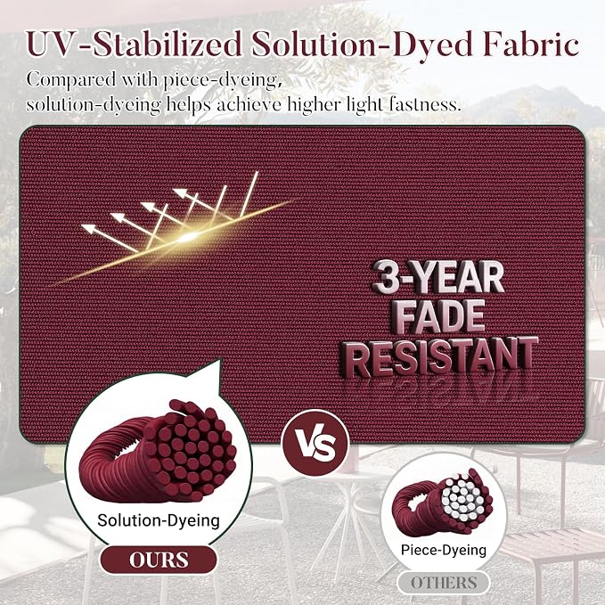 Basic Beyond Outdoor Chair Cushions for Patio Furniture, Waterproof Outdoor Seat Cushions Set of 4 19 x 19, Patio Chair Cushions Set of 4 with Ties and Handle, Burgundy - Image 3