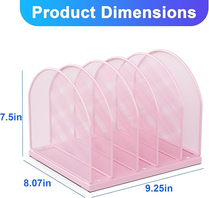 gianotter Desktop File Organizer with 5 Compartments | Desk Organizer Paper Organizer for Desk Workspace Organizers for Office Supplies (Pink, Upright Style) - Image 3