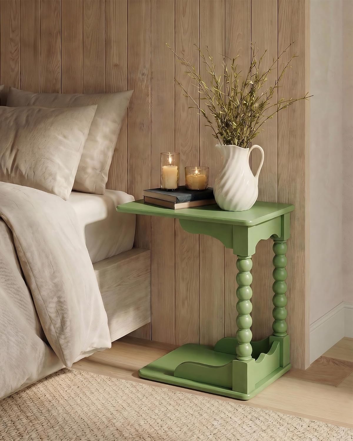 Vintage c Shaped end Table for Couch，100% Solid Wood C Table ，Green - Image 6