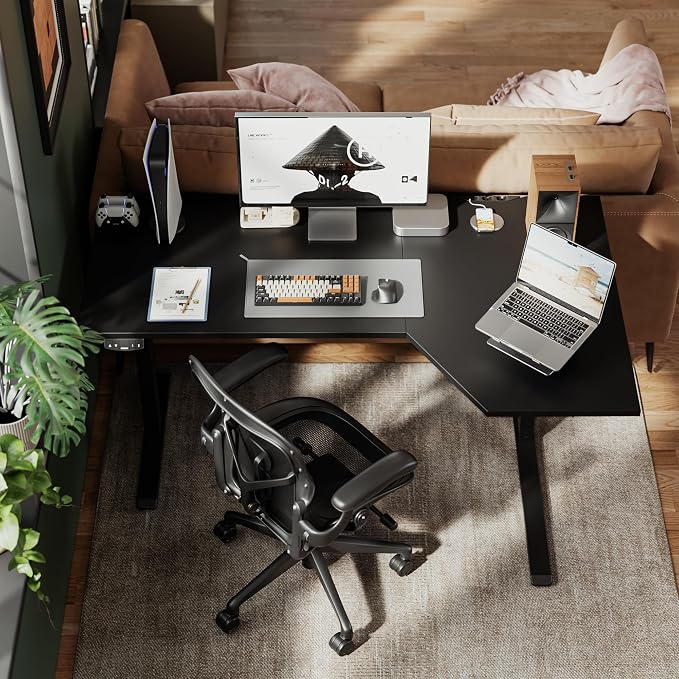 Agilestic 59 x 35 Inch Corner L Shaped Electric Standing Desk, Black | Electric Height Adjustable, L-shape Workspace, Sturdy Steel Frame, Memory Preset, Hooks, 154 lbs, Easy Assembly, Splice Board - Image 2
