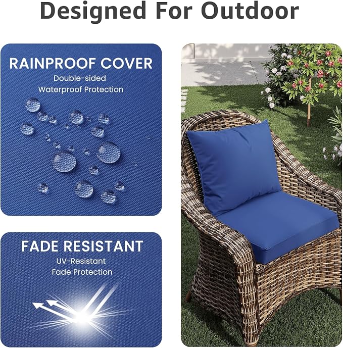 PatioGlow Outdoor Chair Cushions 18 x 18 x 3 Inch, Waterproof & Fade Resistant Patio Seat Cushion for Furniture with Handle and Ties, Thick Seating Pads for Outside Sofa Couch Set of 2, Blue - Image 3