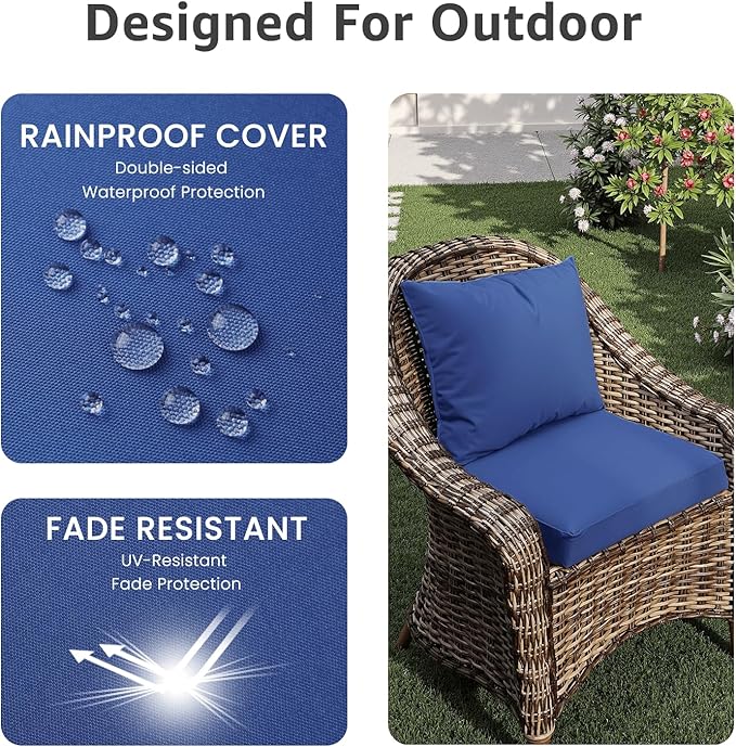 PatioGlow Outdoor Chair Cushions 19 x 19 x 3 Inch, Waterproof & Fade Resistant Patio Seat Cushion for Furniture with Handle and Ties, Thick Seating Pads for Outside Sofa Couch Set of 2, Blue - Image 3