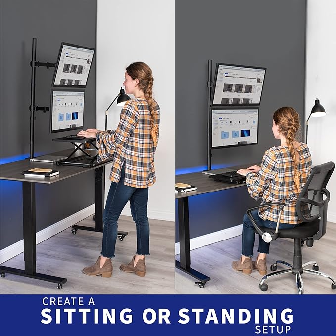 VIVO Extra Tall Vertically Stacked Dual Monitor Desk Mount Stand with 39 inch Stand-up Pole, Fully Adjustable Extended Arms, Fits 2 Screens up to 27 inches, STAND-V012T - Image 6