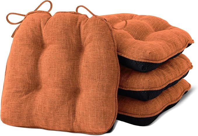 IPYNBAP Chair Cushions Set of 4, 15.5" x 15.5" x 4" Outdoor & Indoor Seat Cushions with Ties, Non Slip, Memory Foam Chair Pads for Dining, Kitchen, Office, Patio Furnitures, Orange by IPYNBAP