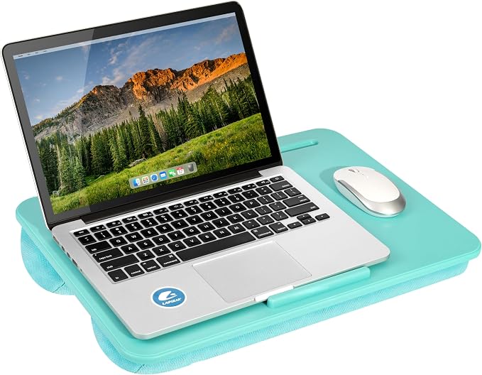LAPGEAR The Original Lap Desk – Aqua Sky, Fits 17" Laptops | Microbead Cushion, Device Ledge, Built-In Pencil Tray, Carry Handle by LapGear