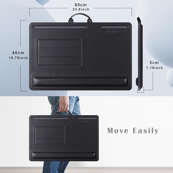 CENNBIE Leather Lap Desk with Memory Foam Cushion 24x16 Inches (Black) | Adjustable Portable Laptop Tray Fits 17 / 19 Inch Notebook - Built-in Wrist Rest Lightweight Computer Desk - Image 2