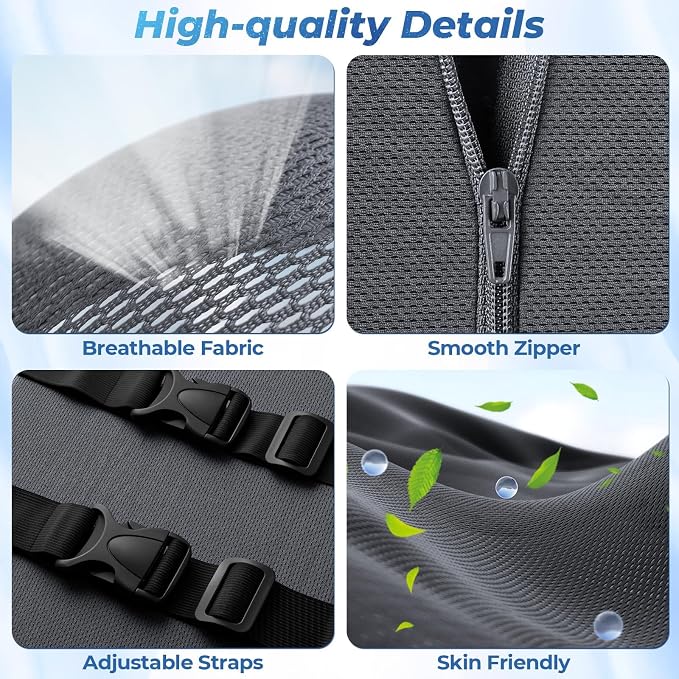 Lumbar Support Pillow, Ergonomic Back Cushion for Office , Grey/X-Large | Memory Foam Back Pillow with Adjustable Strap for Long-Hour Sitting , Gaming Chair, Back Support for Pain Relief - Image 4