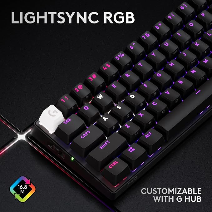 Logitech G PRO X 60% Wireless Gaming Keyboard (Tactile Optical) - Black | Lightspeed, ultra-compact TKL 60% mechanical, for Windows PC, LIGHTSYNC RGB, dual-shot PBT keycaps, optical switches - Image 8