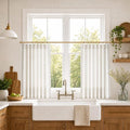 Hokibero Natural Pleated Linen Tier Curtains 48 Inch Long 2 Panels for Cafe | Ivory Light Filtering Sheer Curtain,Pinch Pleated Back Tab Hooks Rings,Boho Farmhouse Textured Privacy Drapes for Kitchen by Hokibero