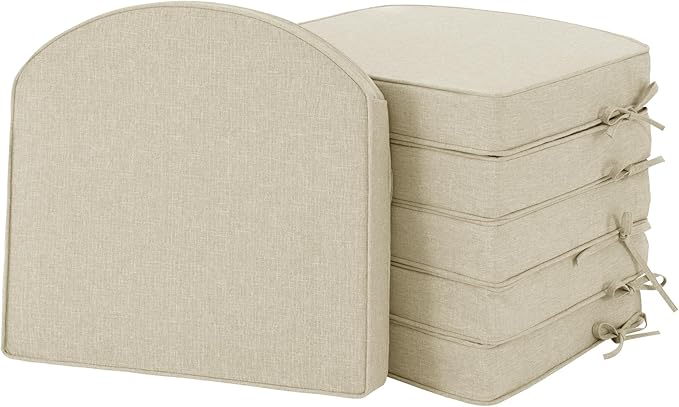 Outdoor Chair Cushions D Shaped, Set of 6, 17 x 16 Inch, Beige | Water Resistant, Fade Resistant, Patio Furniture Seat Chair Pads Replacement with Ties, Non-Slip Bottom, Removable Cover by Unknown