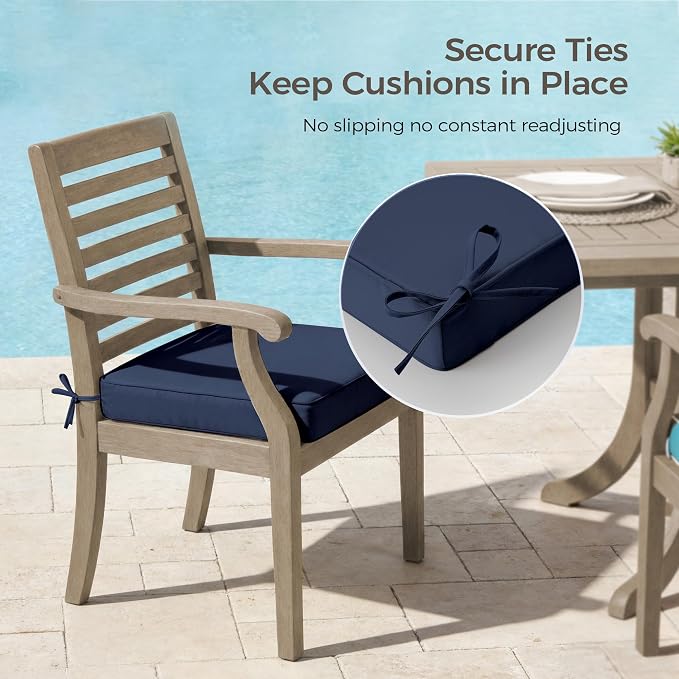 UNIKOME Outdoor Chair Cushions Set of 4, Water Resistant Patio Seat Cushions with Ties for Outdoor Furniture, High-Density Foam, UV & Fade Resistant, Piped Edge – 19" x 19" x 3", Navy - Image 5