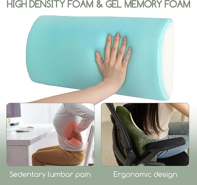 HIGOGOGO Lumbar Support Pillow for Recliner Chair/Accent Chair/Couch, Memory Foam Back Support Cushion for Elderly, Recliner Cushions for Back Rest, Pain Relief, Reading, Washable Cover, Dark Green - Image 3