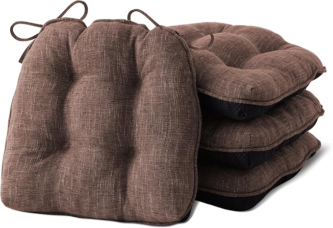 IPYNBAP Chair Cushions for Dining Chairs Set of 4, Kitchen Chair Cushions, Chair Pads with Ties and Non Slip Backing, Tufted Memory Foam Seat Cushion 4 Pack, 18" x 18" x 4", Brown by IPYNBAP