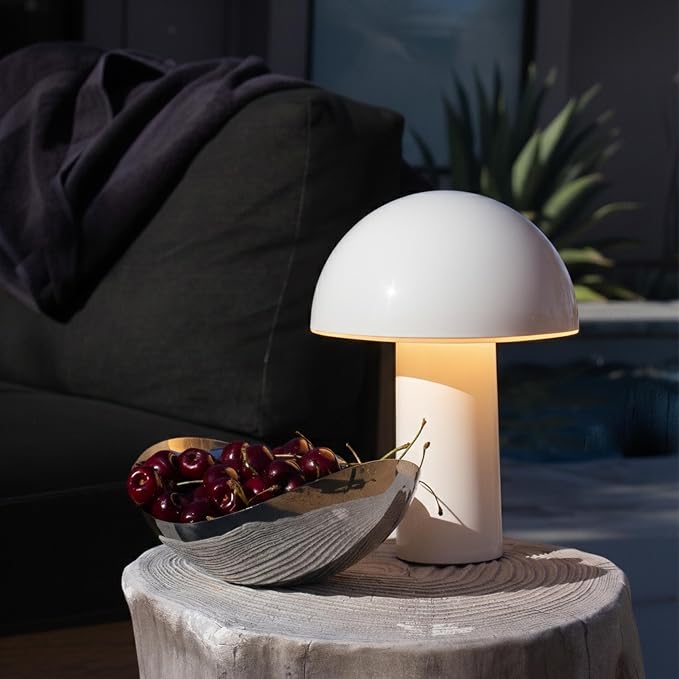 Brightech Celia Table Lamp – 10" Touch-Controlled Mushroom Small Lamp, Cordless & Dimmable LED, Portable Bedside Night Light, Sustainable Mood Light, Recycled Modern Patio Lamp for Home Décor – Cream by Brightech