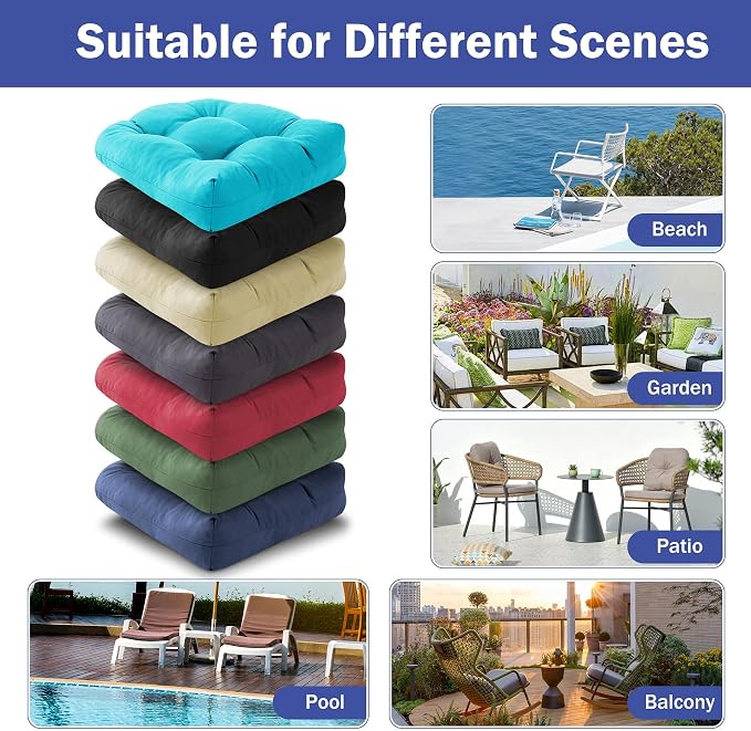 IPYNBAP Outdoor Chair Cushions Set of 2, Patio Chair Cushions with Ties,19x19+5” Tufted Outdoor Seat Cushions, Waterproof Patio Furniture Cushions, Outdoor Dining Chair Pads, Black - Image 7