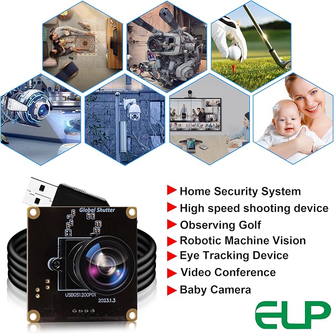 ELP High Speed Wide Angle Global Shutter USB Camera Module for Computer 1080P Mini UVC USB2.0 Webcam Board with 120degree No Distortion Lens AR0234 High Frame 90fps Web PC Camera Board for Laptop - Image 9