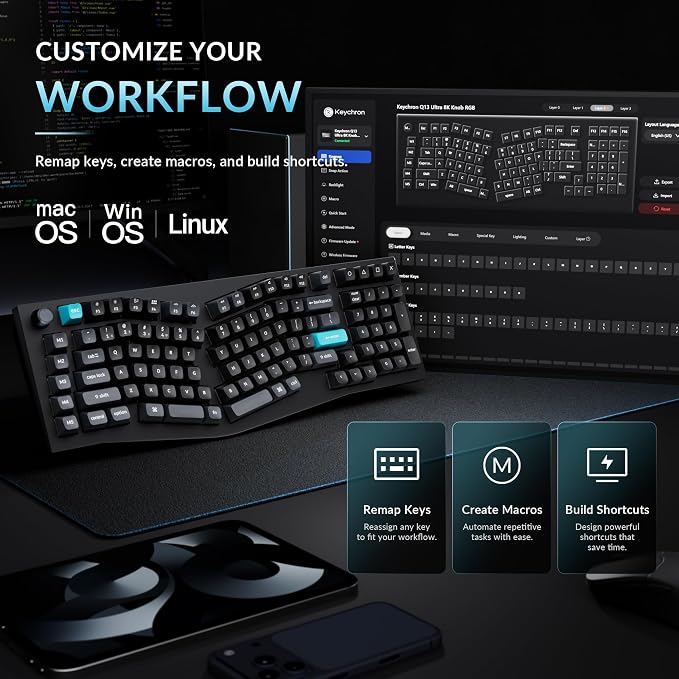 Keychron Q13 Ultra 8K Wireless Mechanical Keyboard, 96% Alice Ergonomic Layout with Numpad, Full Aluminum Custom Keyboard, ZMK, 8000Hz Polling Rate, Hot-Swappable RGB for Mac Windows Linux - Image 8