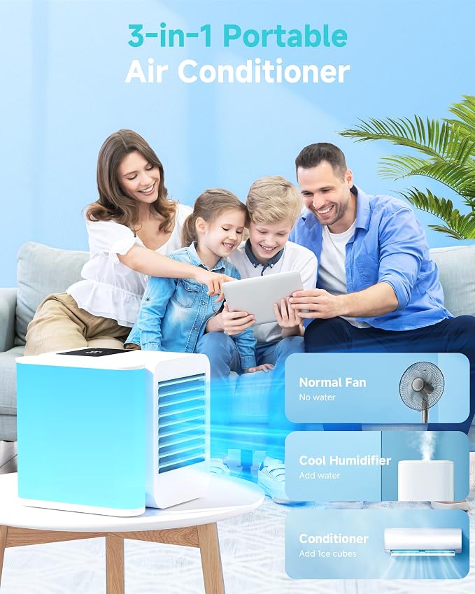 Portable Air Conditioners Fan: Air Conditioner, Ac Unit | Evaporative Air Cooler - Personal Mini Air Cooler with Timer & 7 Light Ac Unit for Bedroom Room Desktop Office (Pearl White) - Image 7