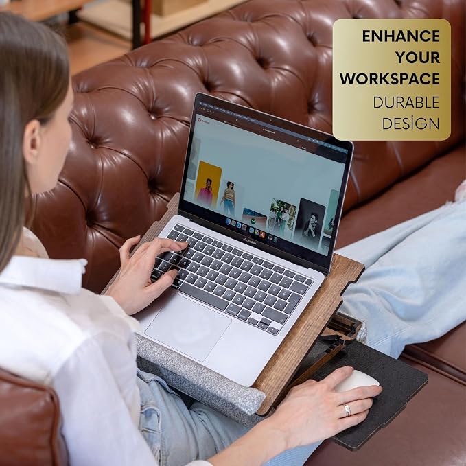 Vigo Wood Lap Desk for Laptop - Laptop Tray with Cushion, Portable Lap Desk for Lap, Adjustable Lapdesk, Couch Lap top Table for Work, Ergonomic Lap top Stand for Bed - Image 3