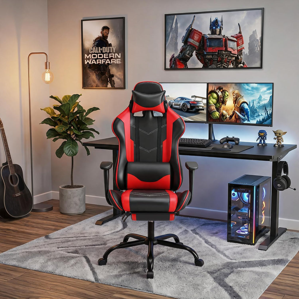 BestOffice | Ergonomic Gaming Chair | Red | Reclining Computer Chair with Lumbar Support, Headrest Pillow, Adjustable Footrests | 360 Swivel with Heavy Duty Wheels | for Home & Office - Image 2