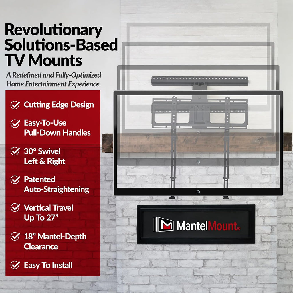 MantelMount- MM340 Above Fireplace Pull Down TV Mount- Televisions 44" to 80" Up to 90 lbs - Safe Auto-Adjusting TV Mounts - Patented Motion Stops, Handles, Balancing Technology - Superior Steel - Image 6