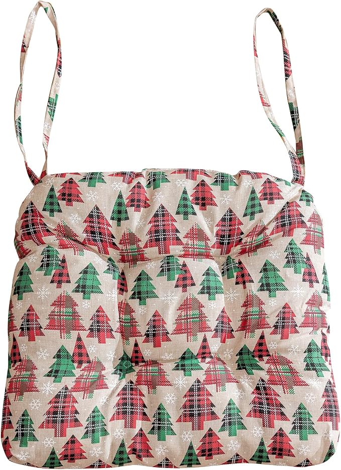 vctops Christmas U-Shaped Chair Cushions with Ties (Pattern D,16"x16") | Soft Comfortable Linen Textured Chair Pads Non Slip Seat Cushions for Indoor Dining Room and Kitchen Chairs by vctops