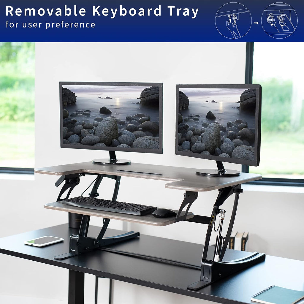 VIVO Dual Tier Standing Desk Converter, 36" Dark Grey Top - Image 8