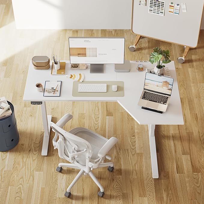Agilestic 59 x 35 Inch Corner L Shaped Electric Standing Desk, White | Electric Height Adjustable, L-shape Workspace, Sturdy Steel Frame, Memory Preset, Hooks, 154 lbs, Easy Assembly, Splice Board - Image 2