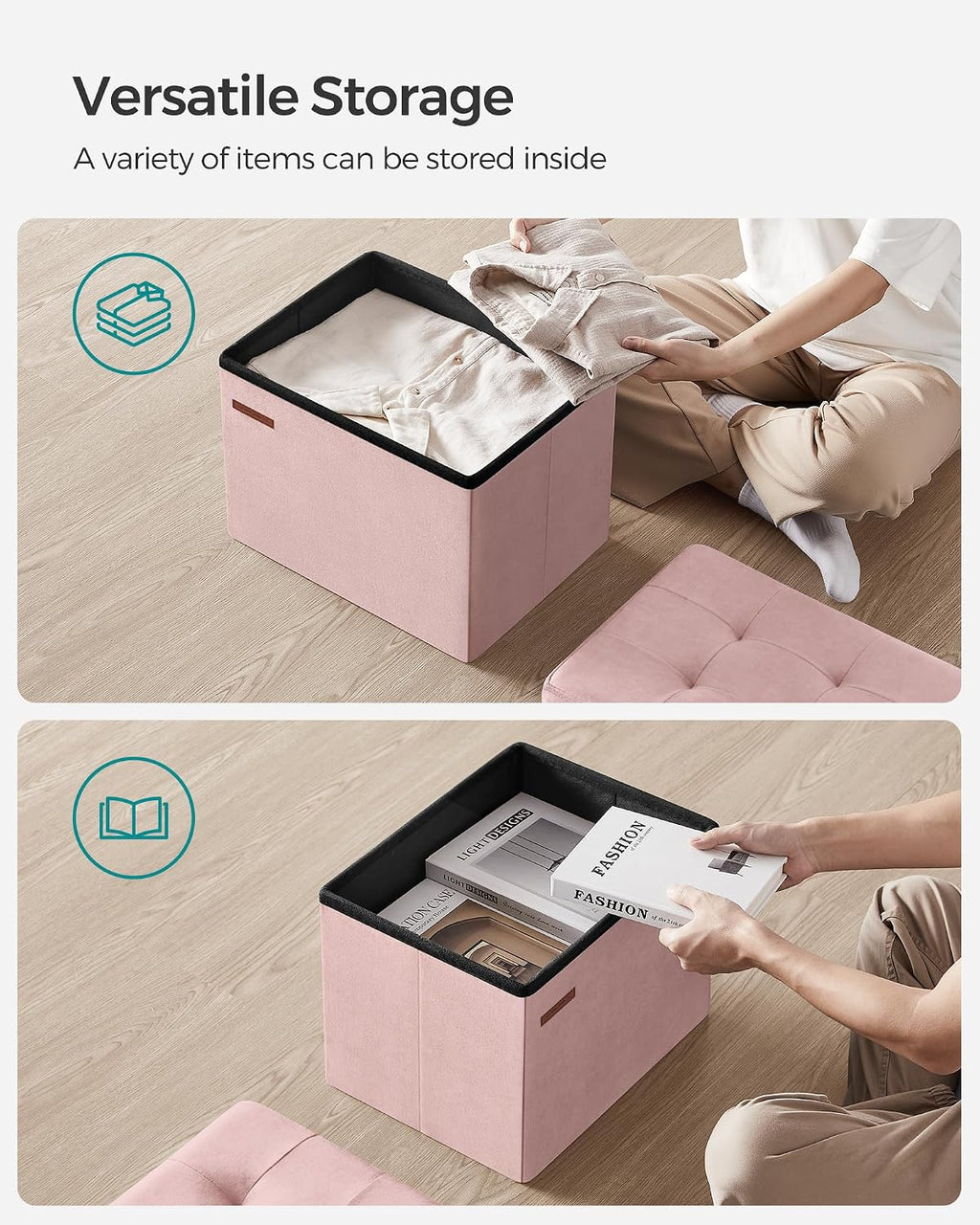 SONGMICS Small Folding Storage Ottoman, 12.2 x 16.1 x 12.2 Inches - Image 5