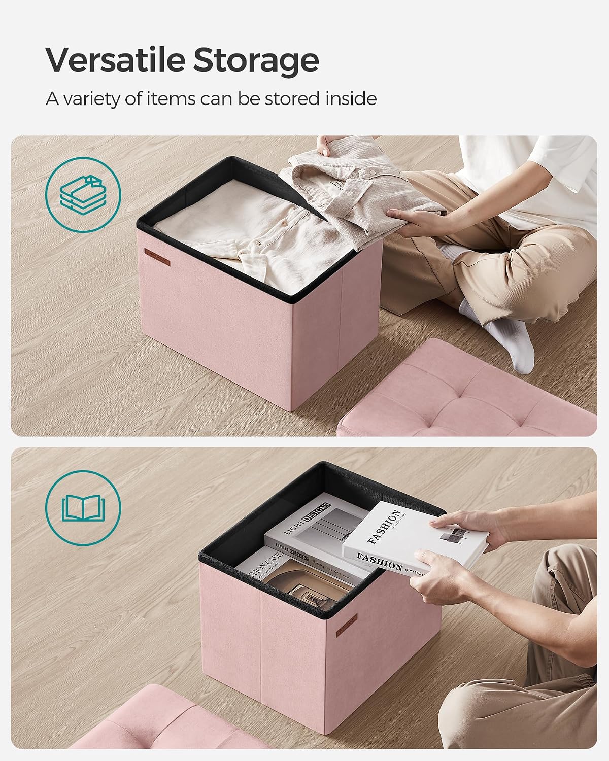 SONGMICS Small Folding Storage Ottoman, 12.2 x 16.1 x 12.2 Inches - Image 5