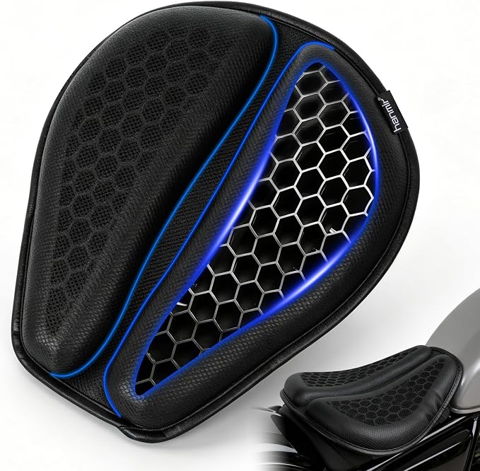 Motorcycle Gel Seat Cushion - Foldable Soft Pressure Relief Pad with Petal Ergonomic Design & 3D Honeycomb Breathable Structure, Cool & Comfortable for Long Rides (Black) by Hanmir
