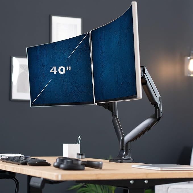 VIVO Premium Aluminum Heavy Duty Dual Monitor Arm for Ultrawide Monitors up to 40 inches and 30 lbs Each, Desk Mount Stand, Pneumatic Height, Max VESA 100x100, Black, STAND-V220Q - Image 2