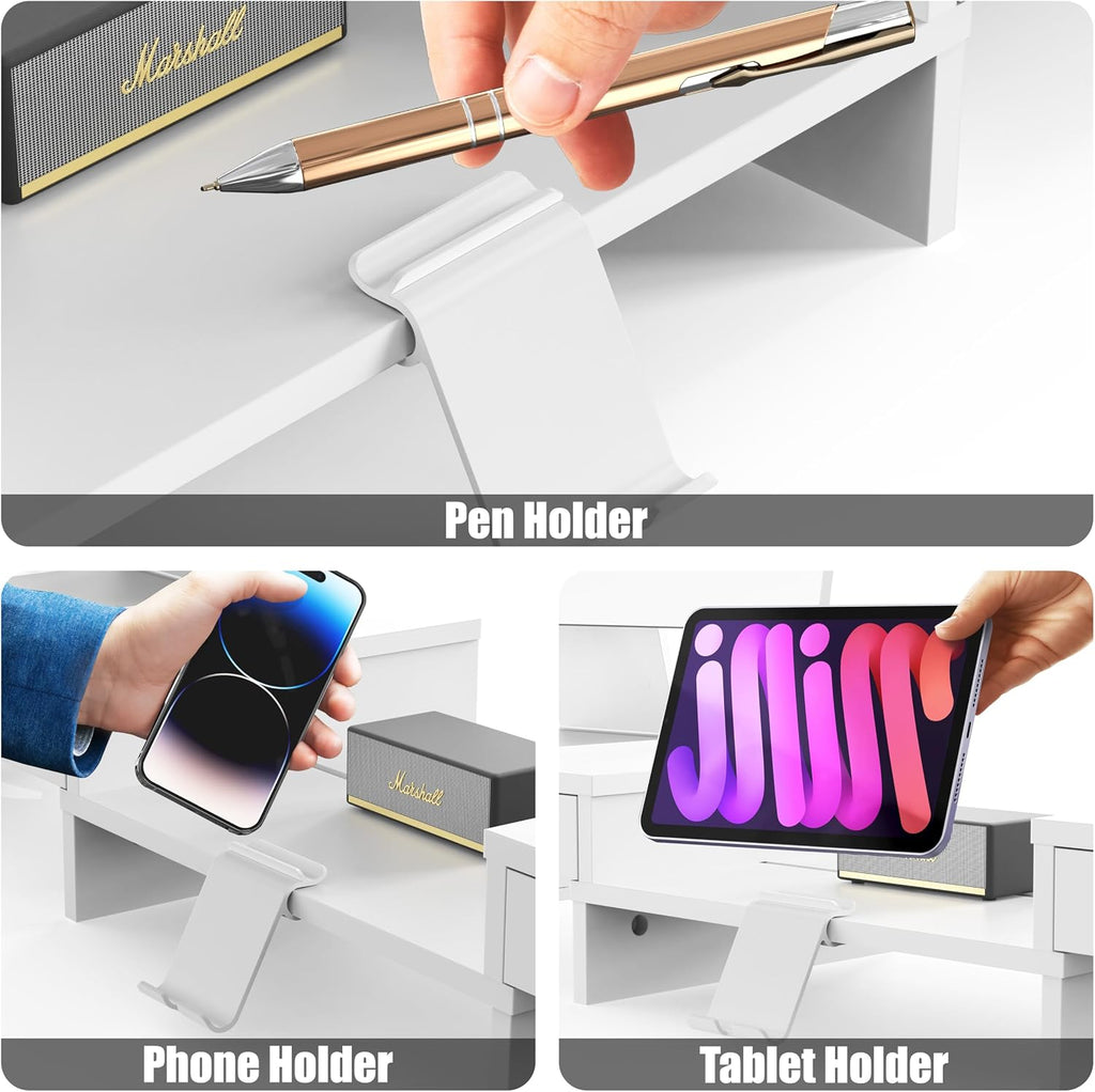 Simple Houseware Desk Dual Monitor Stand Riser with 2 Drawers, White - Image 4