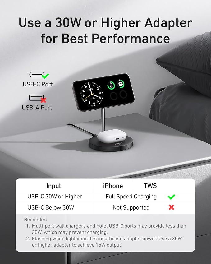 Anker MagGo 2-in-1 MagSafe Compatible Qi2 15W Wireless Charging Stand | Qi2 Certified, Fast Charging, Wireless Charger for iPhone 17, AirPods Pro, and More - Image 3