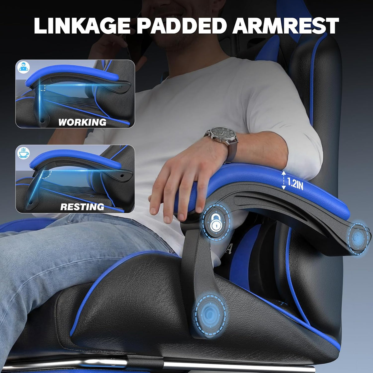 Bigzzia Gaming Chair with Footrest, Comfortable Gamer Chairs Blue - Image 7